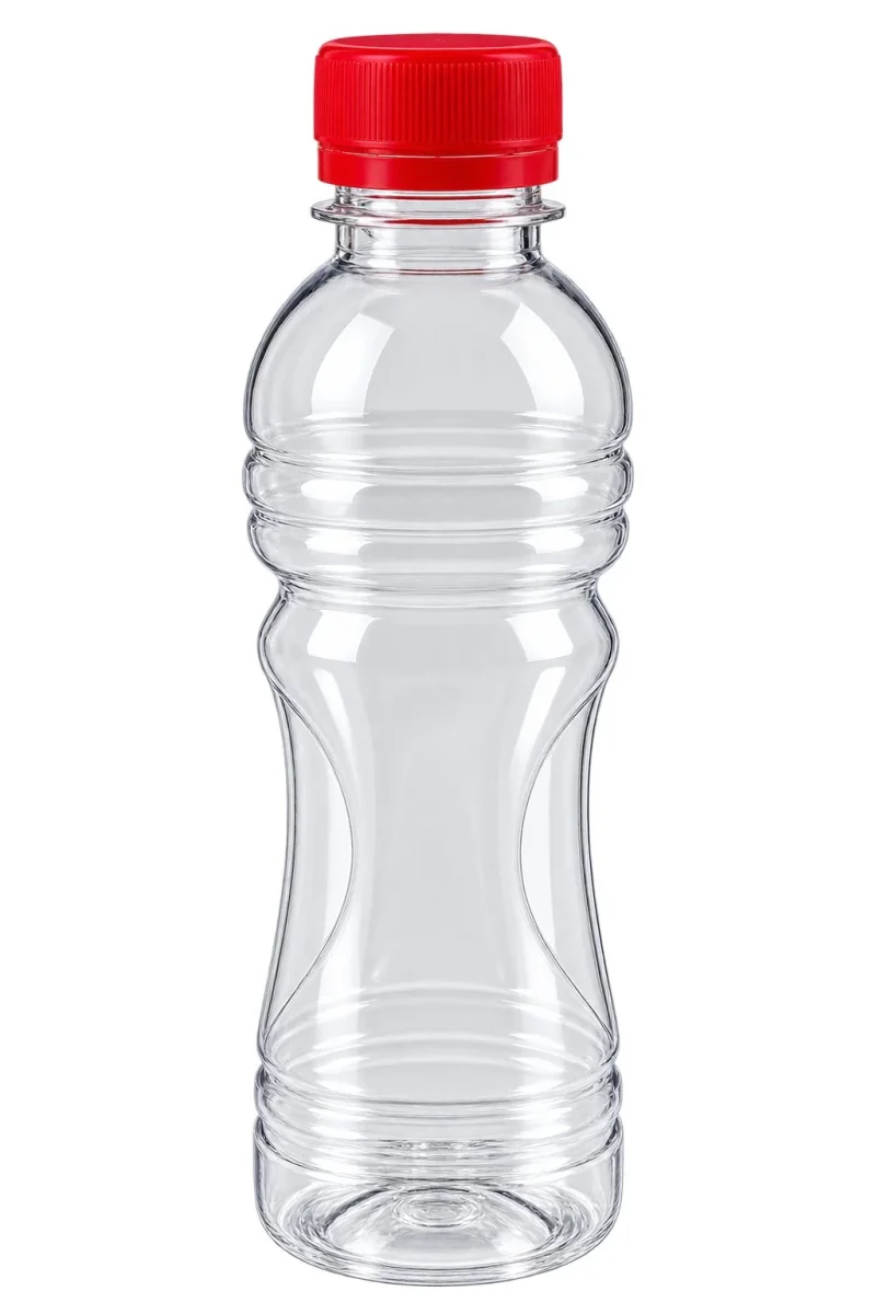 Clear Bottle with Red Cap – PET body / HDPE cap container – S.A Plastic Industries
