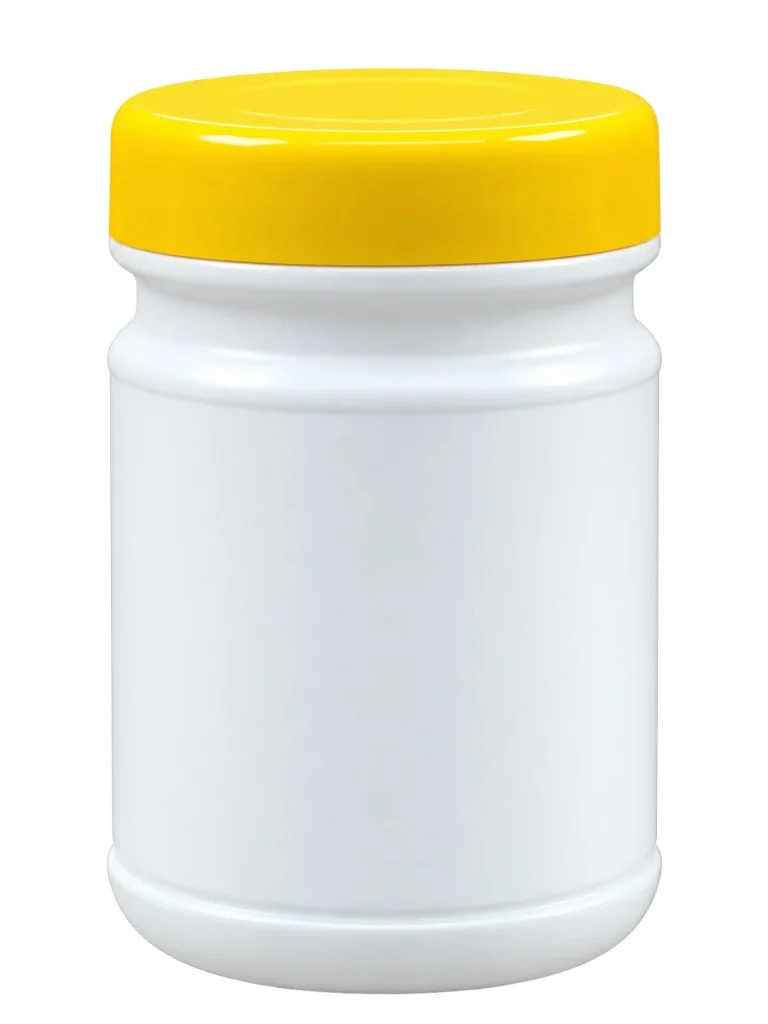 White Jar with Bright Yellow Cap – HDPE jar / PP cap container – S.A Plastic Industries
