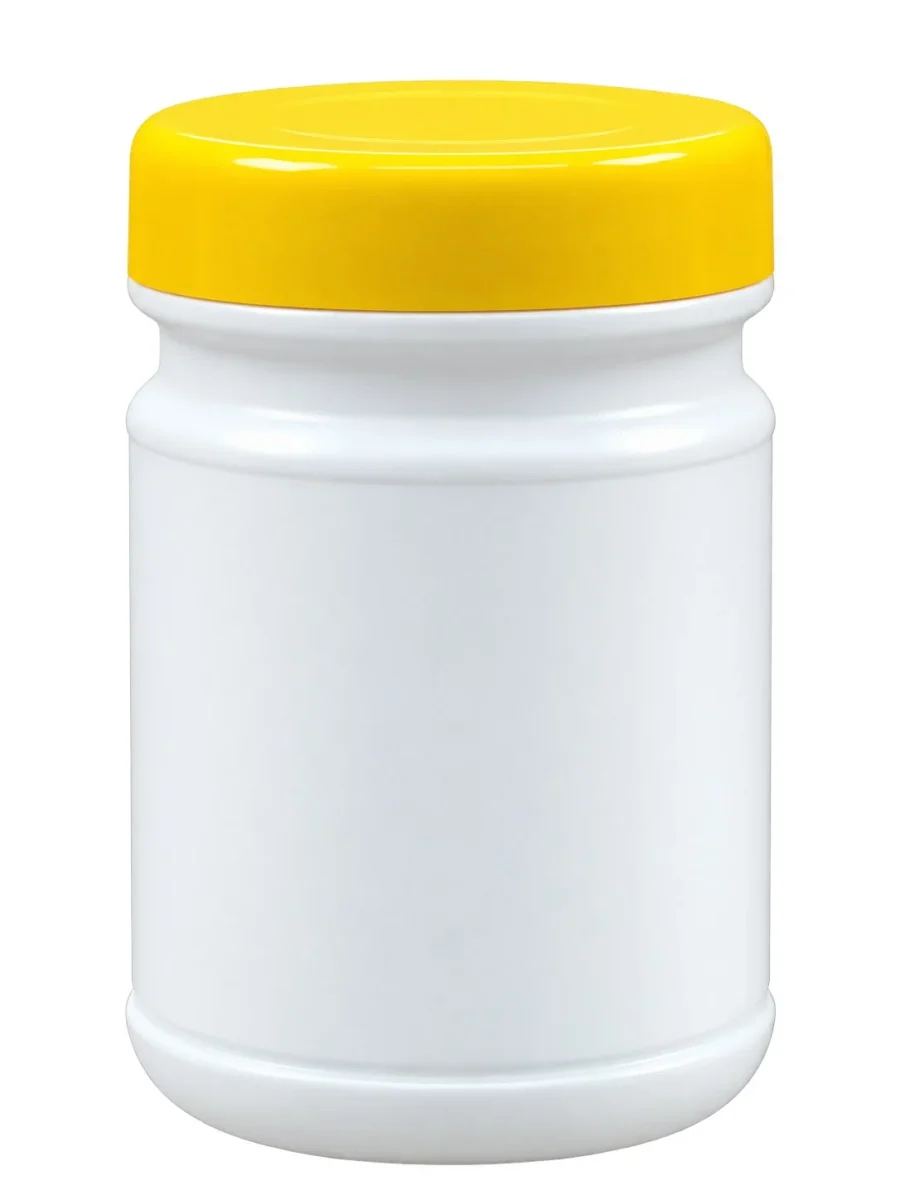 White Jar with Bright Yellow Cap – HDPE jar / PP cap container – S.A Plastic Industries