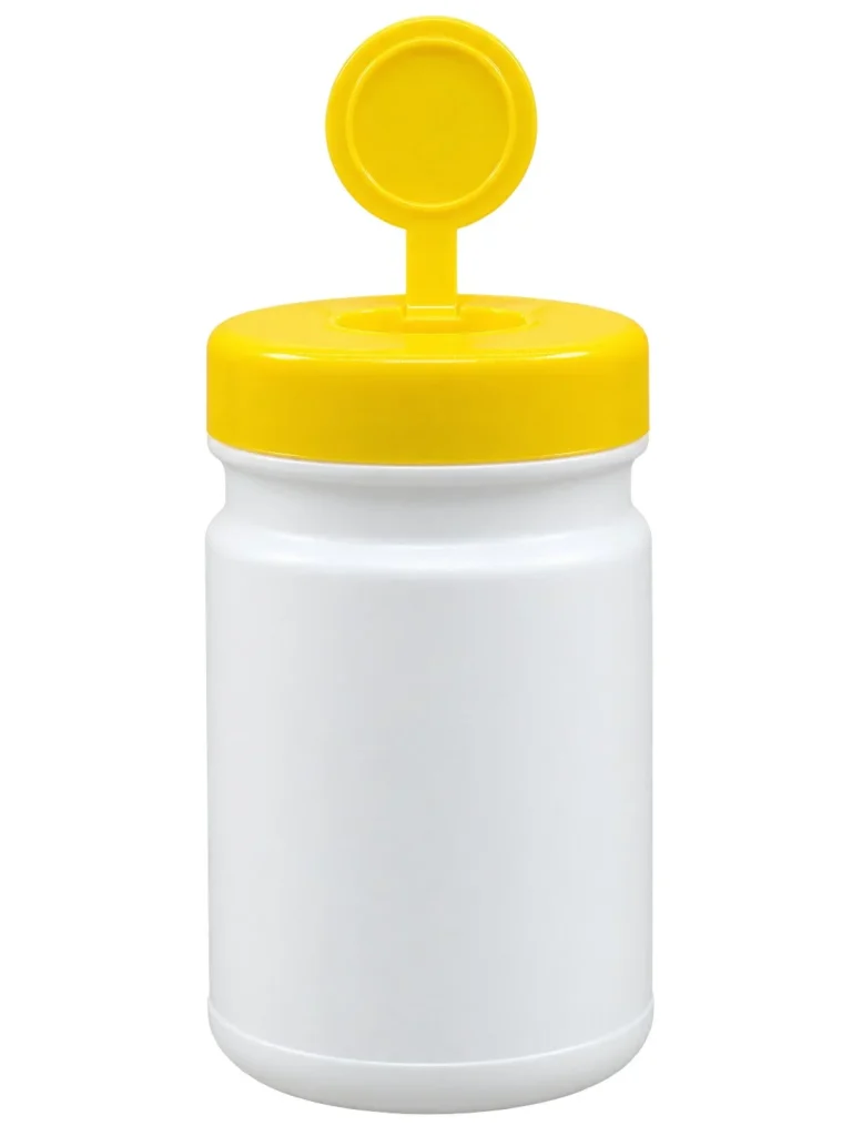 White Jar with Yellow Flip-Top Lid – HDPE jar / PP lid container – S.A Plastic Industries