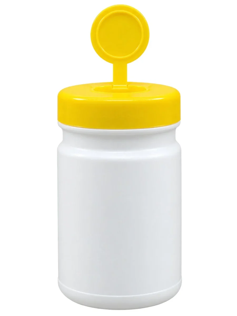 White Jar with Yellow Flip-Top Lid – HDPE jar / PP lid container – S.A Plastic Industries
