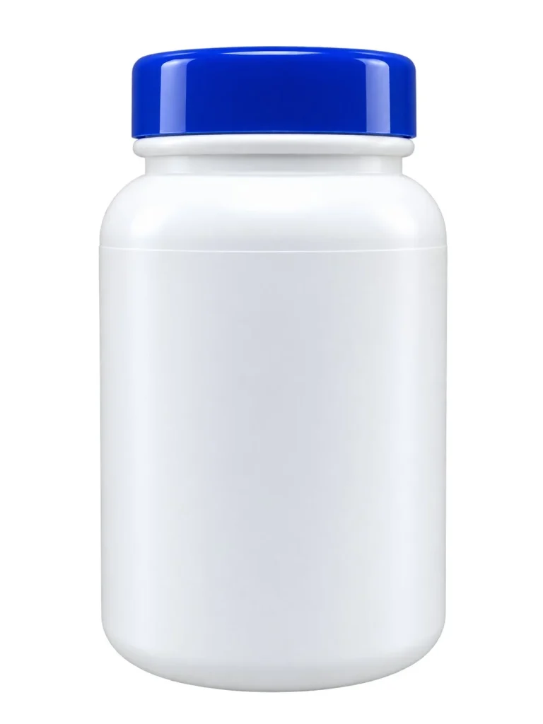 White Supplement Bottle with Blue Cap – HDPE body / PP cap container – S.A Plastic Industries
