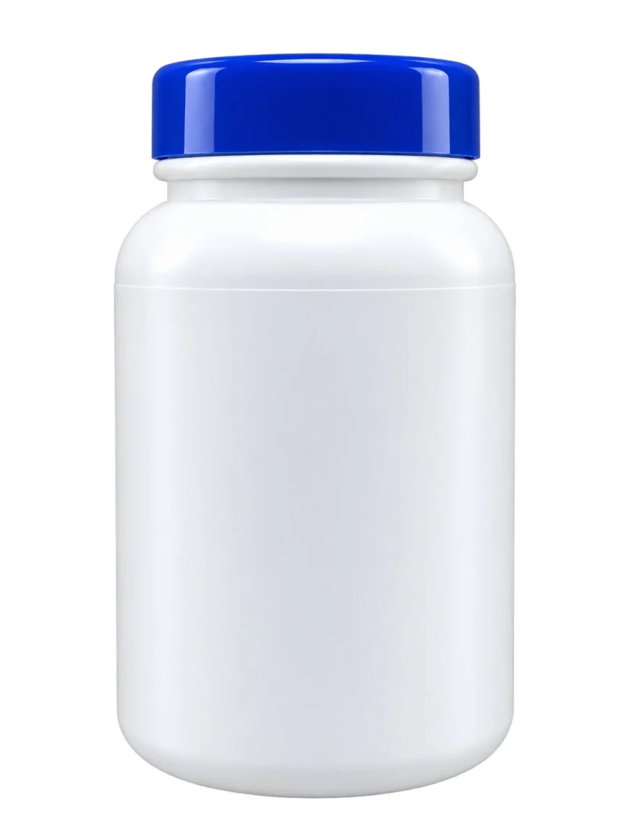 White Supplement Bottle with Blue Cap – HDPE body / PP cap container – S.A Plastic Industries