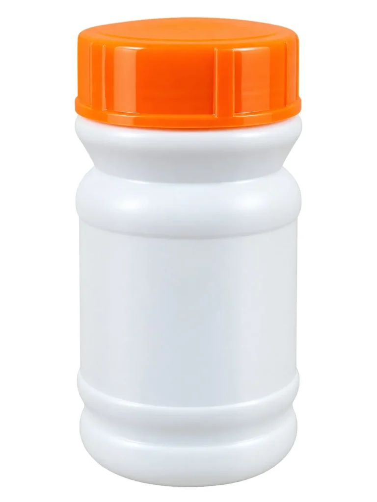 White Supplement Bottle with Orange Cap – HDPE body / PP cap container – S.A Plastic Industries