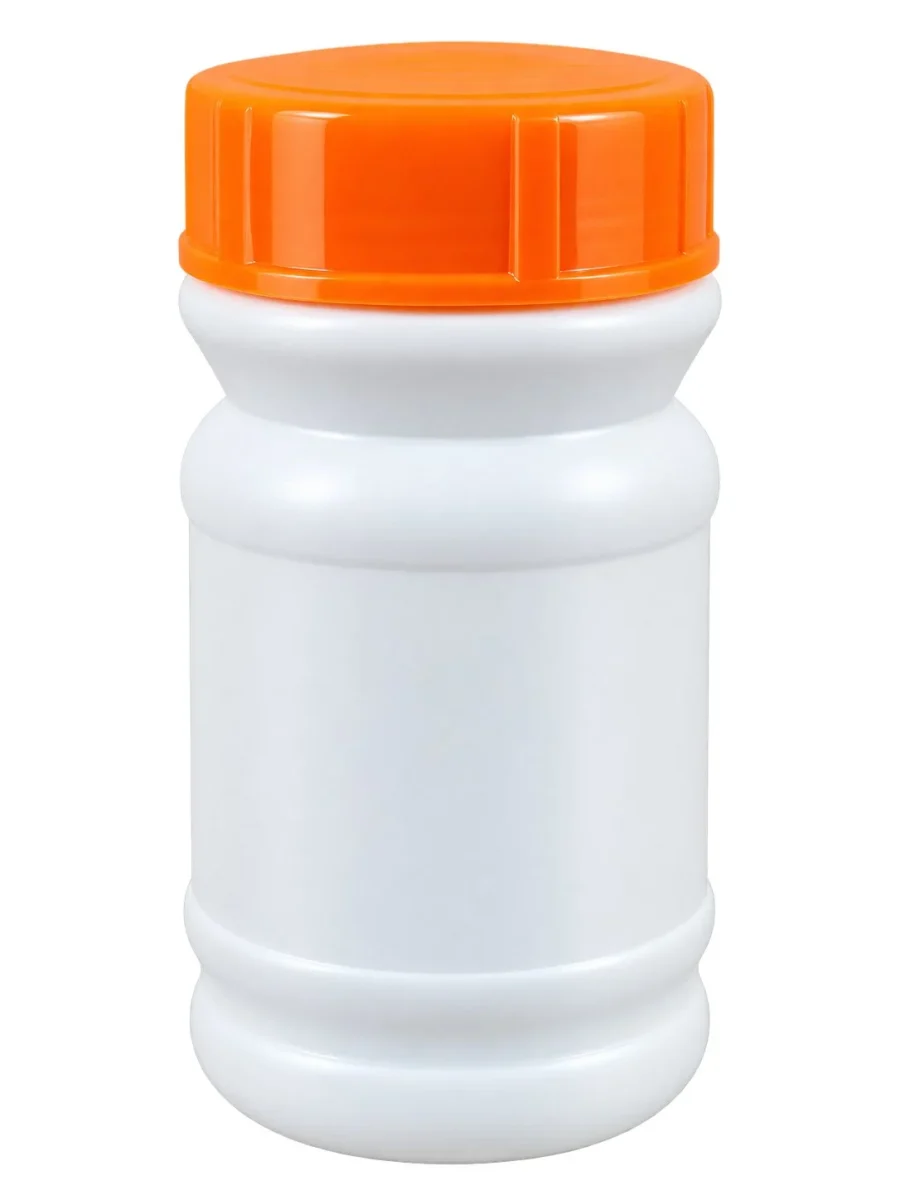 White Supplement Bottle with Orange Cap – HDPE body / PP cap container – S.A Plastic Industries